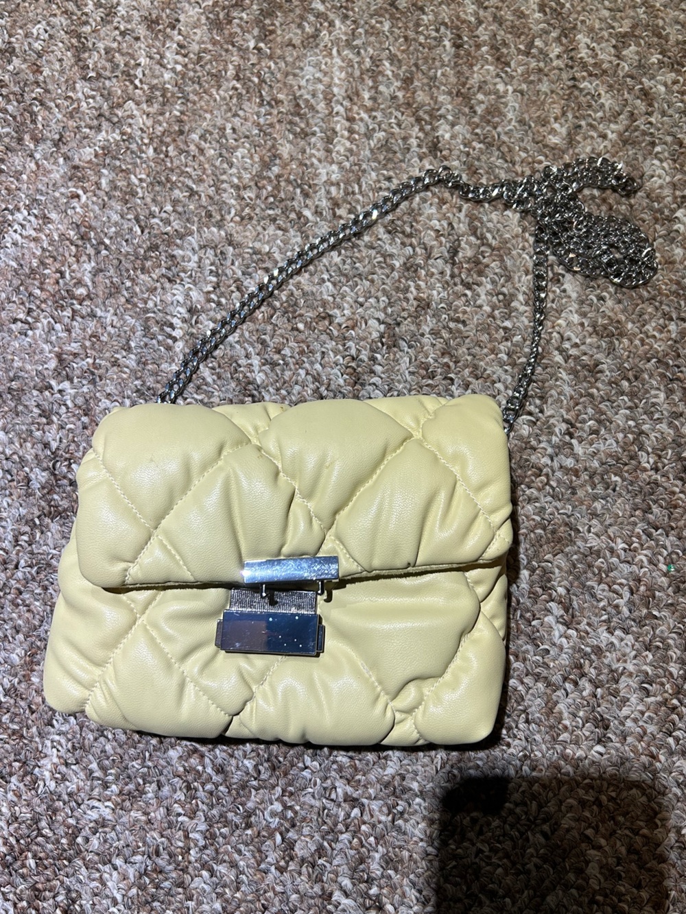 H&M Quilted Chain Crossbody in Pale Yellow